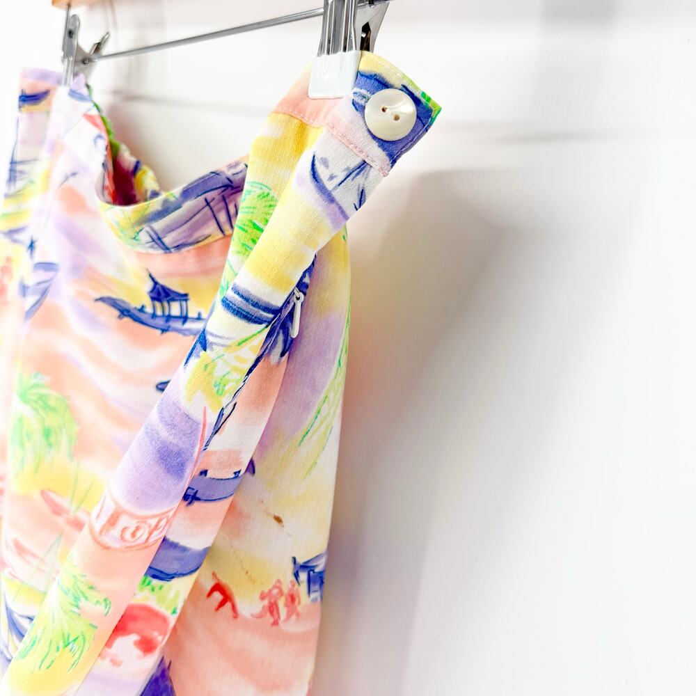 Vtg Bushwacker Brisas Island Watercolor Scenic Maxi Skirt Sz 12 Tropical Lined - Picture 2 of 13